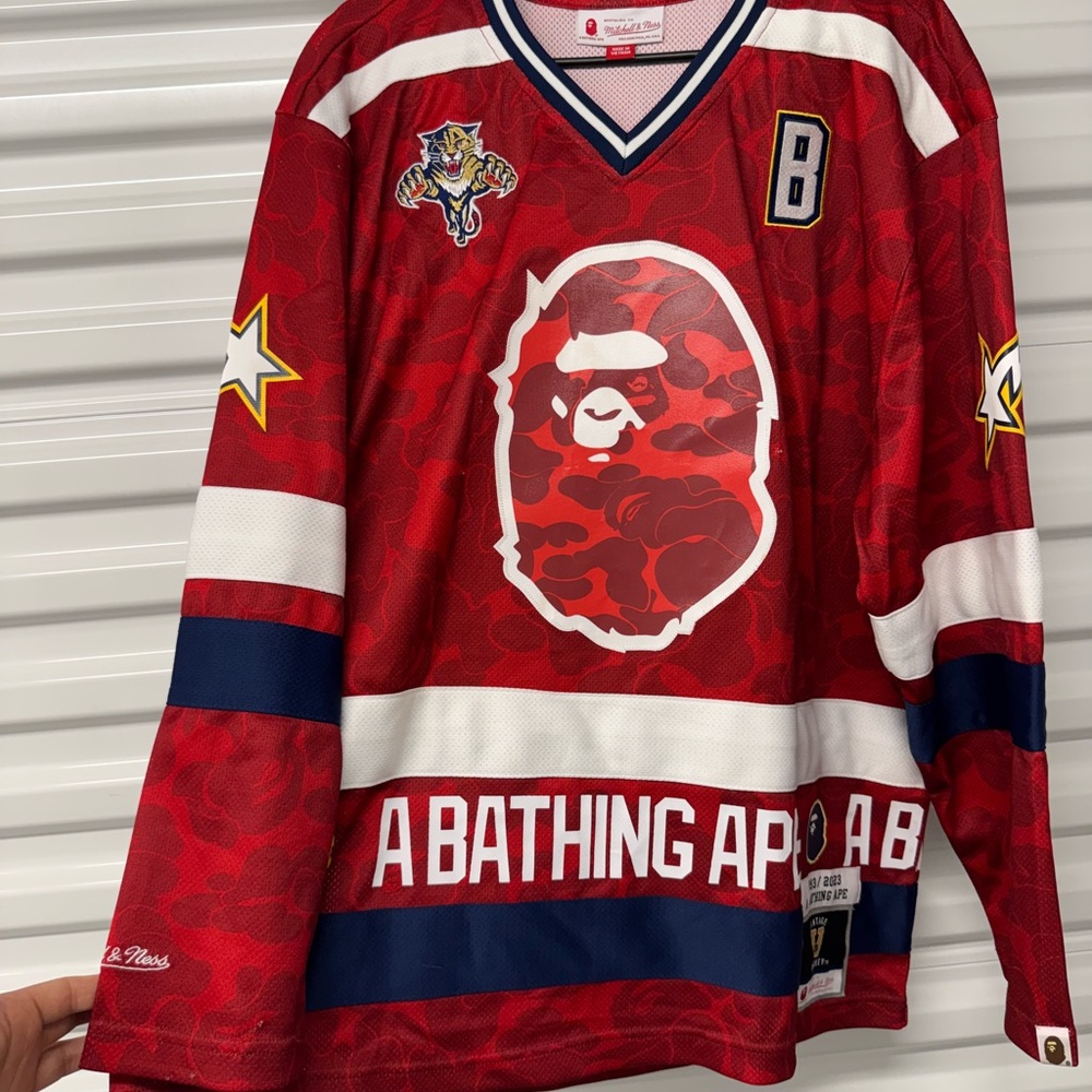 Red A Bathing Ape Hockey Jersey
